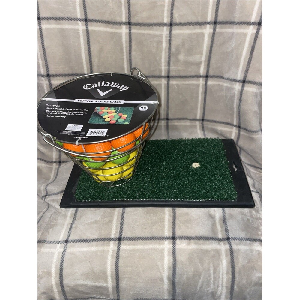 Callaway Assorted Soft Flight Golf Balls & Launch Zone Hitting Mat W/Rubber Back